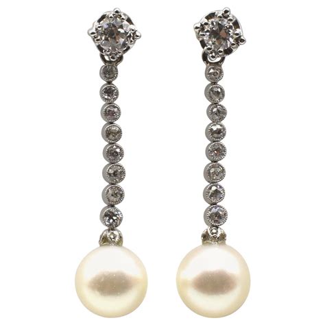 Antique Pearl Diamond Gold Drop Earrings at 1stDibs