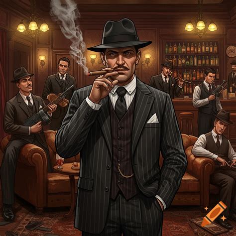 Mafia boss in 1920s Chicago speakeasy illustration on Craiyon
