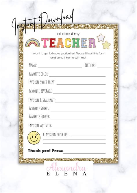 Getting To Know My Teacher Printable - astra.edu.pl