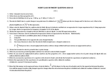 NCERT CLASS XII THEORY QUESTIONS: Comprehensive Guide 2024-25 - Studocu