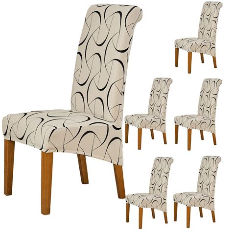 HOKIPO 140gsm Fully Covered Long Back Dining Chair Covers Set of 6 ...