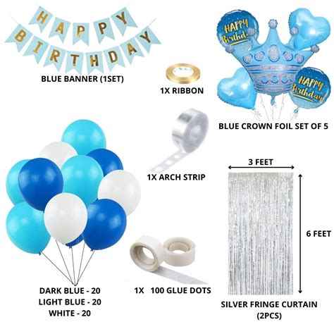 Blue Crown Theme Birthday Balloon Decoration DIY Kit (71 Pcs ...