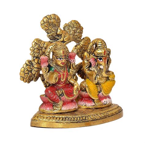 Metal Laxmi Ganesh Statue Goddess Lakshmi and Lord Ganesha Idol for Ho ...