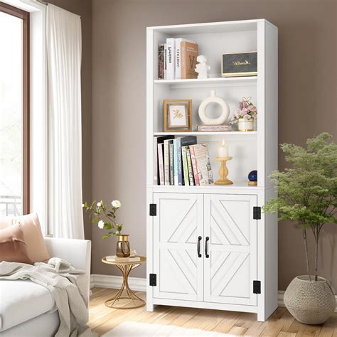 Amazon.com: GAOMON Bookcase with Doors Farmhouse Bookshelf 11.8in Depth Wooden Display Storage ...