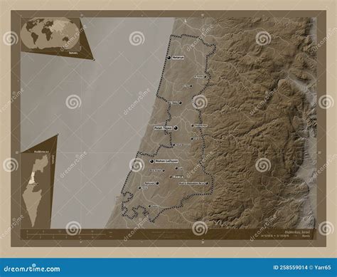 HaMerkaz, Israel. Sepia. Labelled Points of Cities Stock Illustration ...