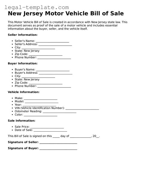 Prepare Your New Jersey Motor Vehicle Bill of Sale With Our Printable Template