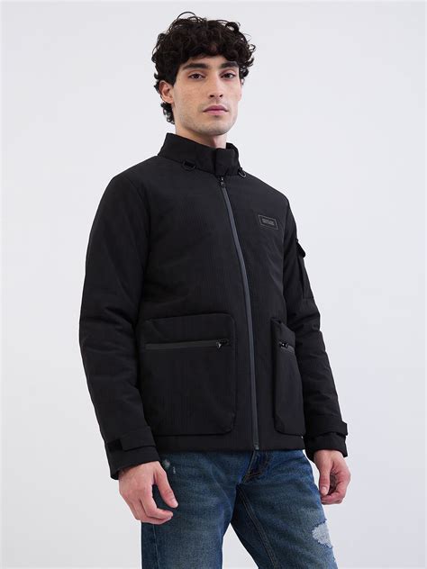 Men Jet Black Straight Fit Casual Jackets
