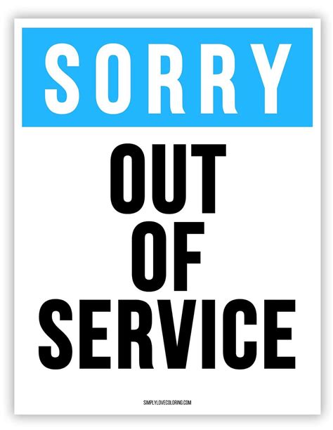 Out of Service Printable Sign (Free PDF Download) - Simply Love Coloring