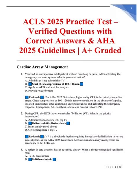 ACLS 2025 Practice Test – Verified Questions with Correct Answers & AHA ...