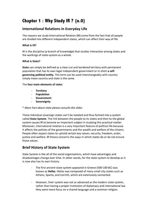 Chapter 1 Why Study IR o 0 International - Chapter 1 : Why Study IR? (o ...