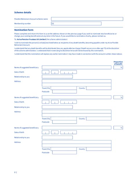 Fillable Online Flexible Retirement Account - Nomination Form Fax Email ...