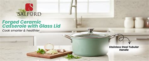SALFORD Forged Ceramic Casserole with Glass LID & Tubular SS Handle I ...