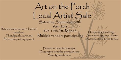 Art on the Porch ~ Local Artist Sale ~ Historic Marion District, On the ...