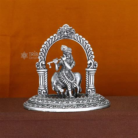 925 sterling silver Exclusive divine Hindu idol Krishna with cow Penda ...