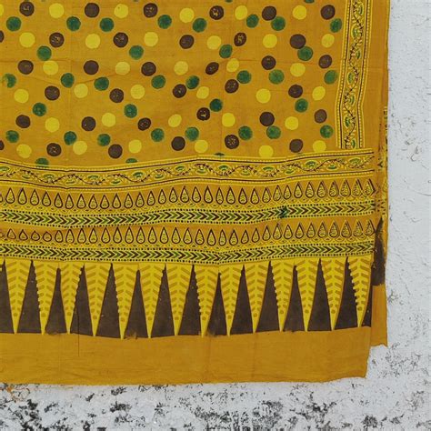 AASMA-Pure Cotton Ajrak Yellow And Black Dots Dupatta – Sanskruti
