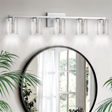 LED Modern Bathroom Light Fixtures Over Mirror, 5-Light Brushed Nickel ...