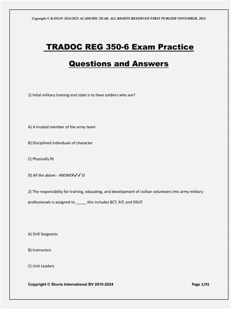 TRADOC REG 350-6 Exam Practice Questions and Answers - Practice Tests ...