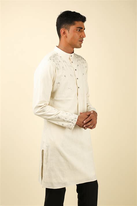 OFF WHITE EMBELLISHED KHADI KURTA – Airavata Weaves and Textiles