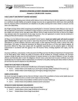 Fillable Online INTRASTATE OPERATING AUTHORITY INSURANCE ... Fax Email ...