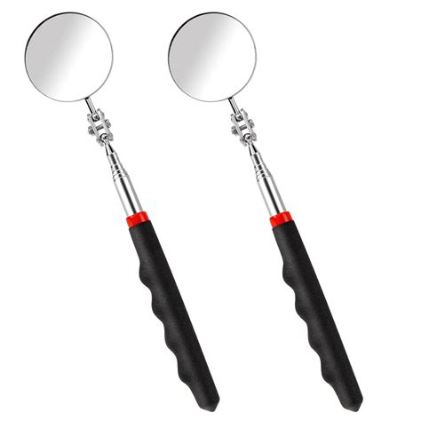 2Pcs Telescoping Inspection Mirror, Flexible Circular Inspection Mirror 360 Rotation with ...