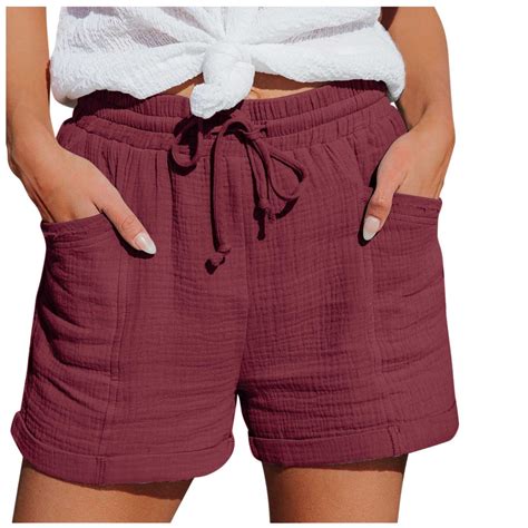 Beach Shorts Women Women Linen Shorts Gym Solid Straight Leg Casual ...