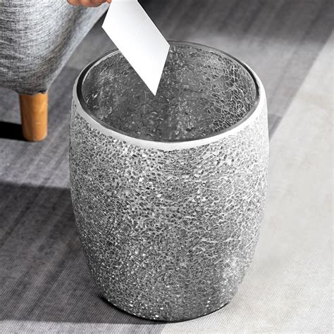 Modern Bathroom Trash Can Silver Mosaic Glass 5L | Escenzy