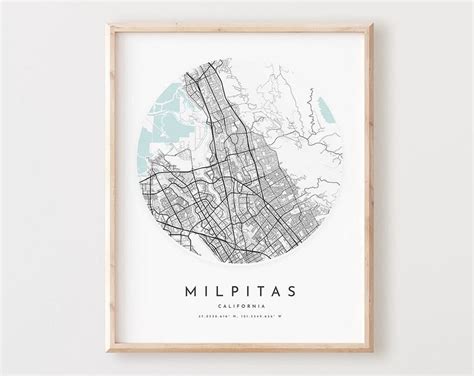 Miluva Milpitas Map Print, Milpitas Map Poster City Wall Art, Ca Road ...