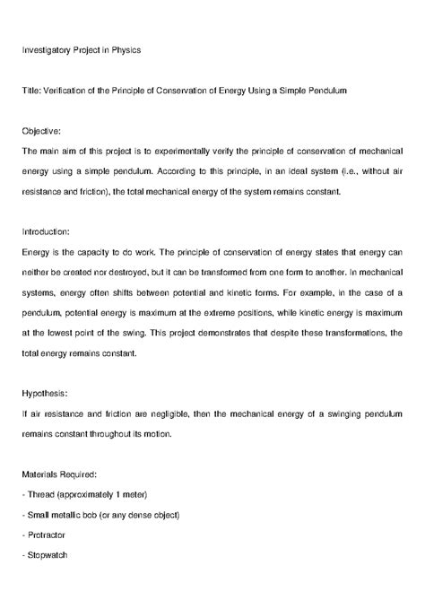 Conservation of Energy Verification Project (Physics 101) - Studocu