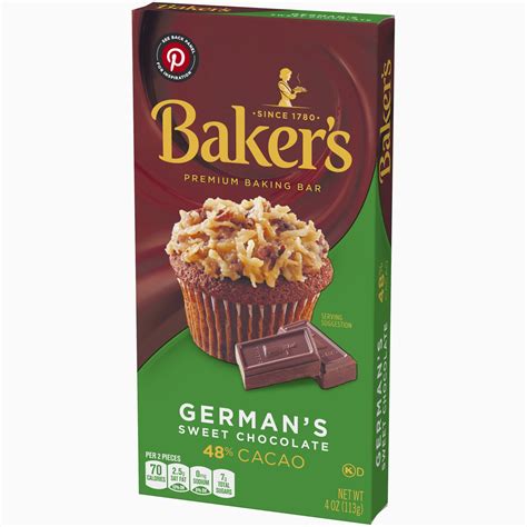 Baker's German's Sweet Chocolate Premium Baking Bar with 48% Cacao 4 oz ...