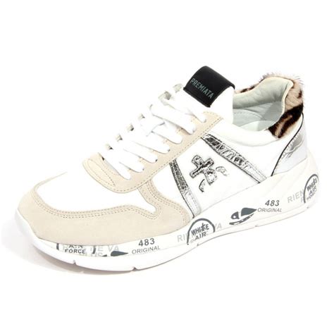 H1992 sneaker donna PREMIATA woman LAYLA suede/fabric shoes white/beige