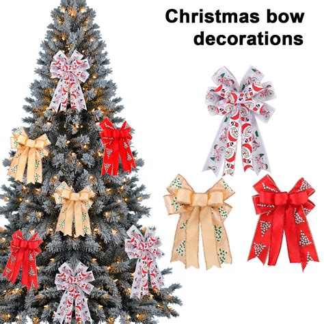 sunsanly Christmas Bow Decorations Handmade Xmas Wreath Bow Tree Topper ...