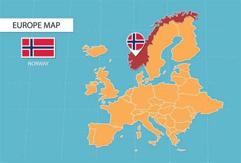 Norway map in Europe, icons showing Norway location and flags. 15706115 Vector Art at Vecteezy