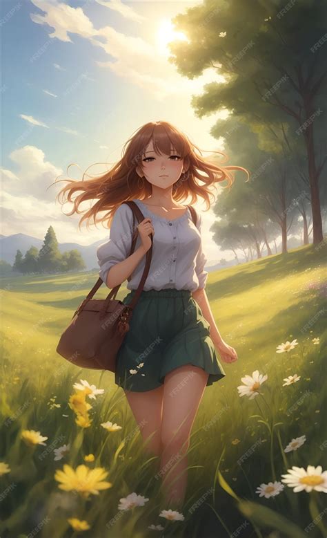 Premium Photo | Beautiful anime girl running through the fields