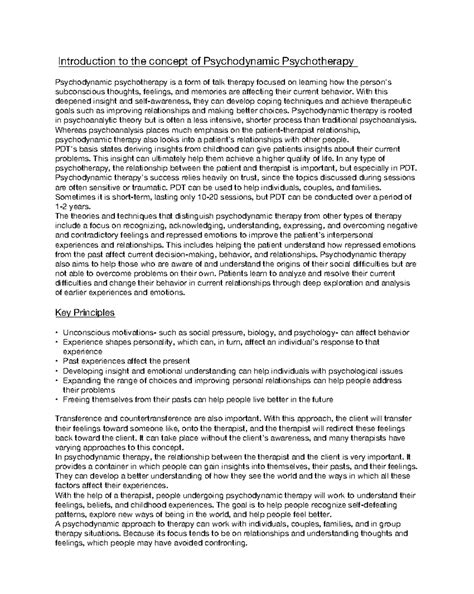 Psychodynamic Therapy: Concepts and Techniques (MOD 3) - Studocu