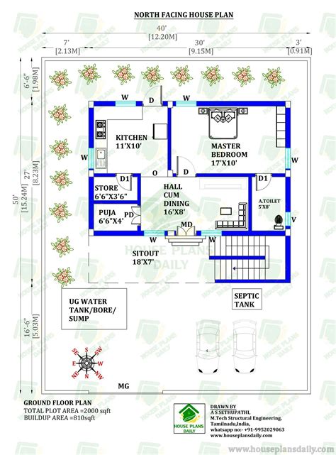 40x50 Floor Plans | North Facing House Plan as Per Vastu | 1 BHK Home ...