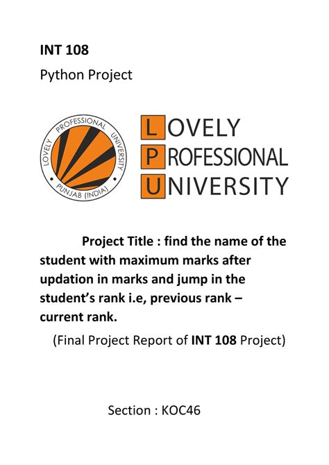 INT108 Pythonproject - it is helpful - INT 108 Python Project Project ...