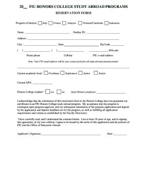 Fillable Online honors fiu UNDERGRADUATE STUDIES - Honors College Fax ...