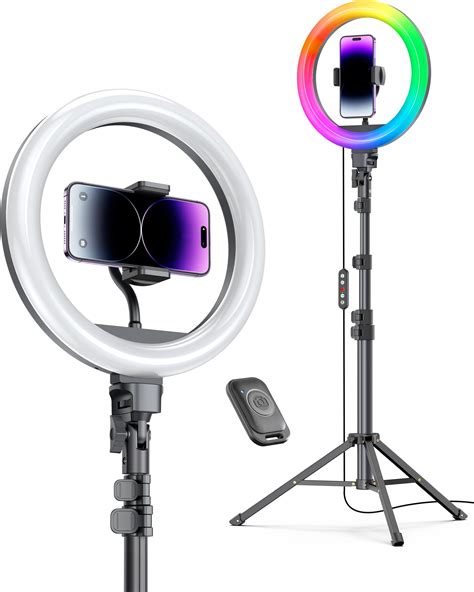 Weilisi 12'' Ring Light with Stand 72'' Tall & 2 Phone Holders,38 Color ...
