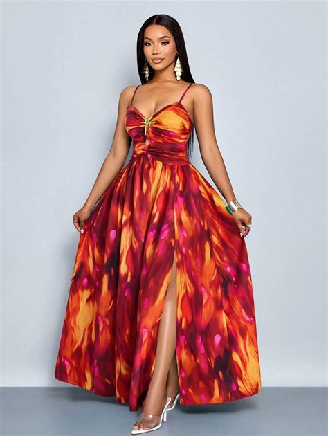 SOLERSUN Sexy Tropical Print Backless Beach Dress With High Slit ...