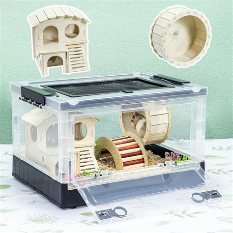 Amazon.com: RunDuck Black Hamsters Cage Large, 360° Viewing Ventilated ...
