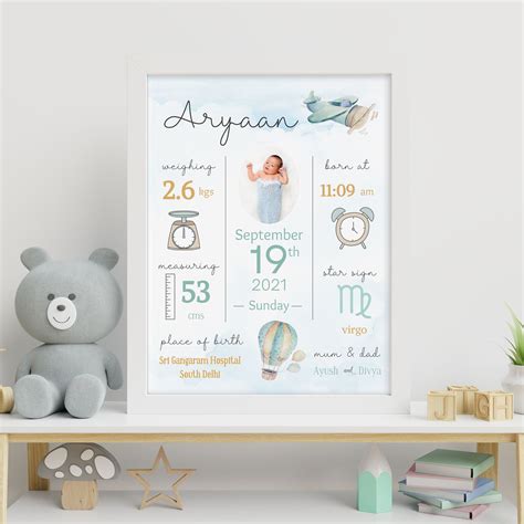 Personalised Baby Birth Details Frame | Aeroplane – Ezyprints Studio