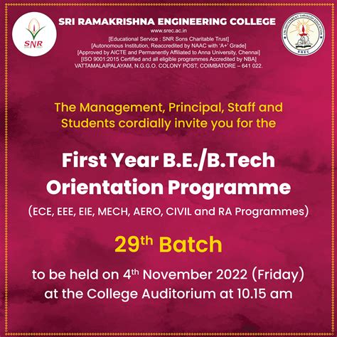 Orientation Programme | I year B.E/B.Tech Students | SREC