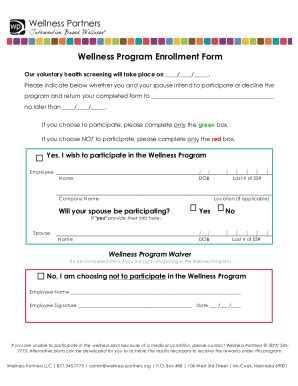 Fillable Online Wellness Partners Wellness Program Enrollment Form Fax ...