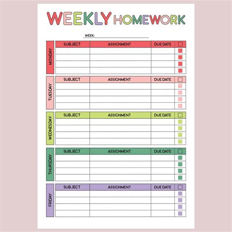 Weekly Homework Schedule Kids Printable, Weekly Homeschool Schedule ...
