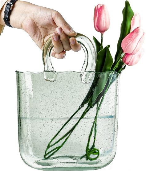 Amazon.com: OLEEK Purse Vase for Flowers (Handmade) - 10 Inches Clear ...