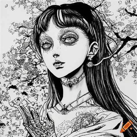 Elegant noble lady in a horror manga art on Craiyon