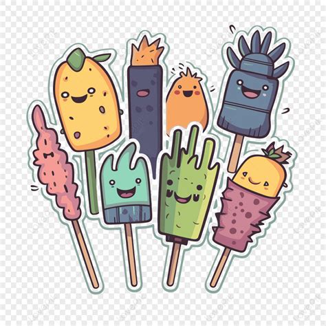 Happy Ice Cream Stickers Vector Clipart Happiness Stickers Cartoon ...
