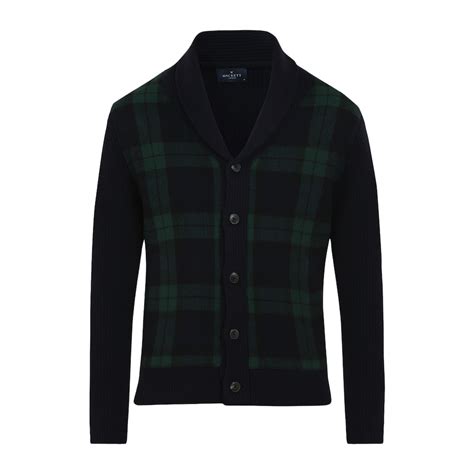 Buy Men Dark Blue Woven Plaid Hybrid Knit Cardigan Online at The ...