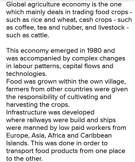 Explain the main features of global agricultural economy that emerged ...