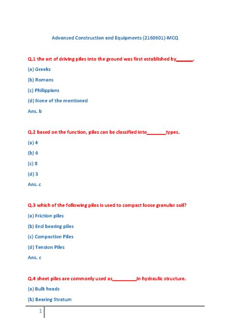 Mcq Of Advanced Construction And Equipments-2160601 - Advanced ...